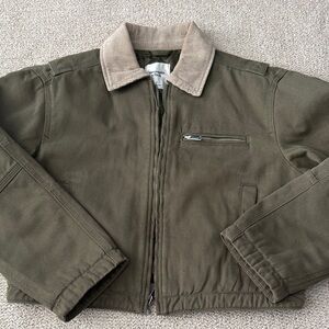 Abercrombie & Fitch Olive Bomber Jacket with Tan Collar